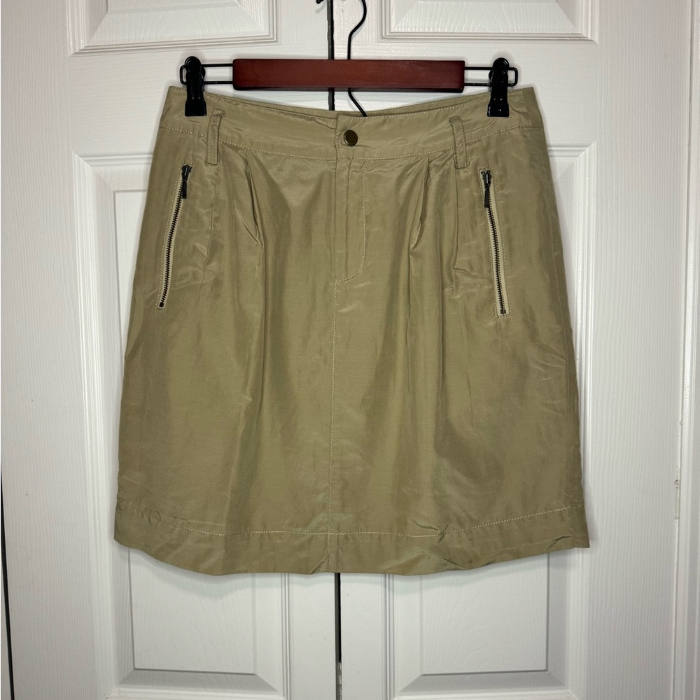 Banana Republic Brown Beige Silk Satin Zip Pocket Pencil Skirt Women Size 6